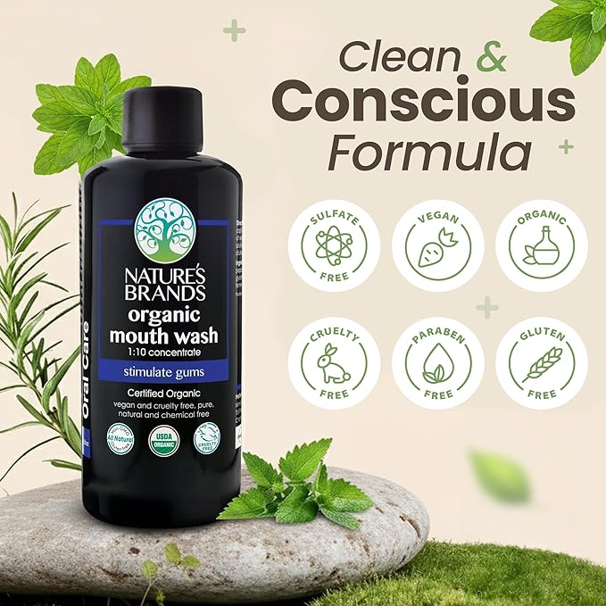 Nature's Brands - Herbal Choice Mari Organic Mouth Wash, 8 Oz, Peppermint Flavor - Tea Tree, Thyme & Fennel Oils for Fresh Breath & Healthy Gums - 1:10 Concentrated Mouthwash in BPA-Free Bottle