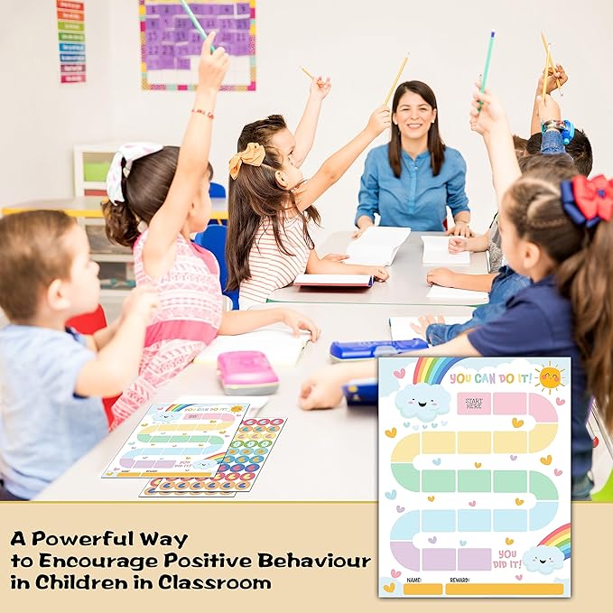 10 Rainbow Reward Chart with 216 Round Stickers, Incentive Behavior Chart for Kids at Home Classroom, Kids Routine Daily Chore Sticker Chart-A16