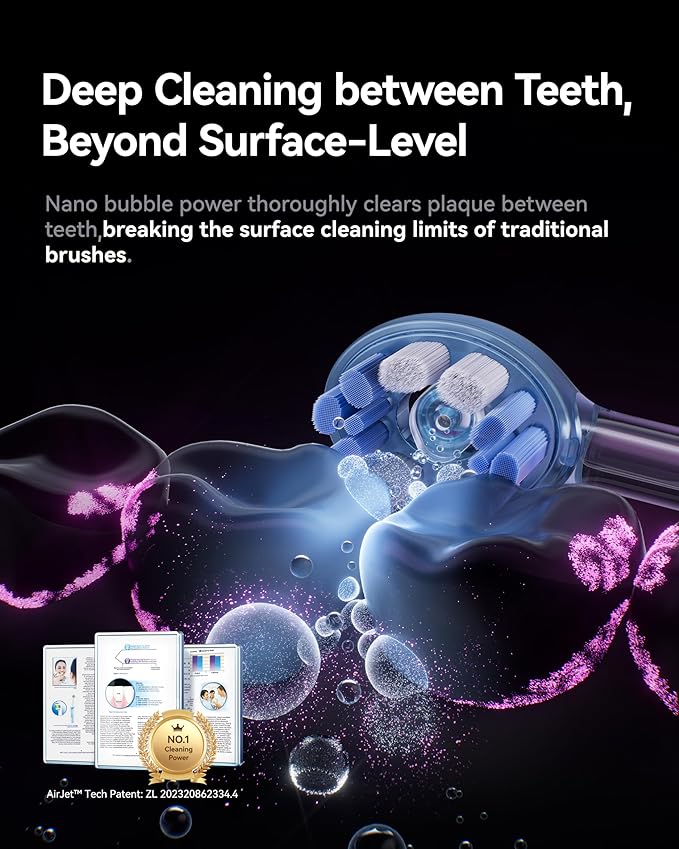 RANVOO AirJet II [Upgraded Jet Clean] Sonic Electric Toothbrush, 100% Plaque Removal, White for Adult Protect Gum Orthodontic Teeth Clean Rechargeable Gift with 3 Pro Brush Heads, Light Blue