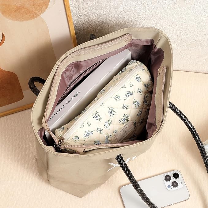 Quilted Cotton Makeup Bag 2Pcs Coquette Cosmetic Bag,Large Soft Floral Travel Toiletry Bag for Women and Girls(02 Blue flower)