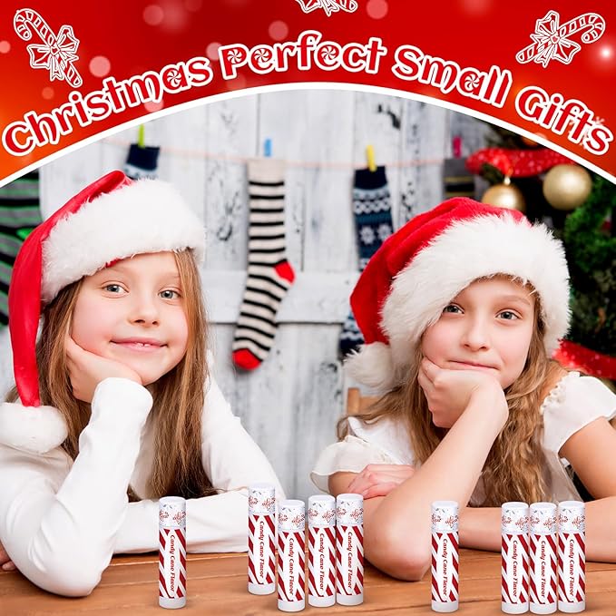 10 Pack Christmas Lip Balms Bulk Christmas Candy Peppermint Cane Scented Holiday Flavor Lip Balm Gifts Xmas Party Gifts Bulk Xmas Items Stocking Stuffers for Women Men Staff Employee (Candy)