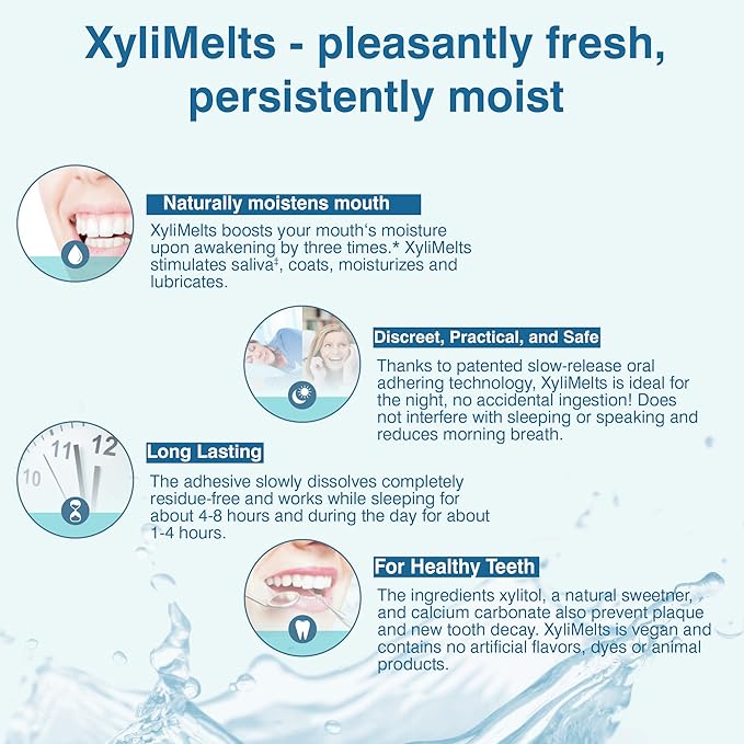 Oracoat XyliMelts for Dry Mouth Night Time or Day - Moisturizing Dry Mouth Adhering Discs, Sugar Free with Xylitol, 100 Count, Mild Mint Flavor, 8-Hour Relief