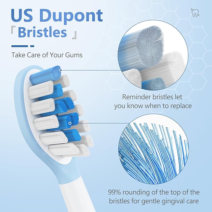 Replacement Toothbrush Heads for Philips Sonicare Electric Toothbrush, 2-in-1 Tongue Cleaner, 6 Pack, Ice Blue,Suitable for Philips Sonicare Heads, C2, C1, C3, W1, W2, W3, G1, G2, G3