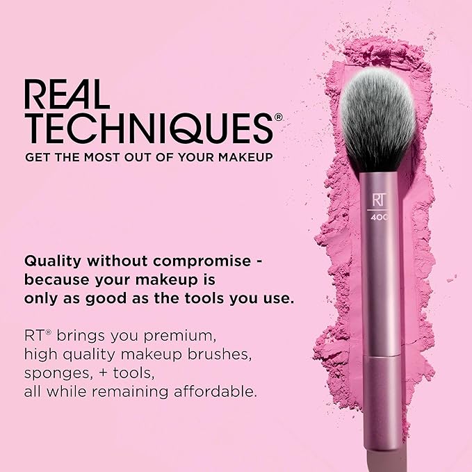 Real Techniques Miracle 2-In-1 Powder Puff, Dual-Sided, Full-Size Makeup Blending Puff, Reversible Elastic Band, Precision Tip Makeup Sponge & Powder Puff, For Liquid, Cream & Powder, 1 Count