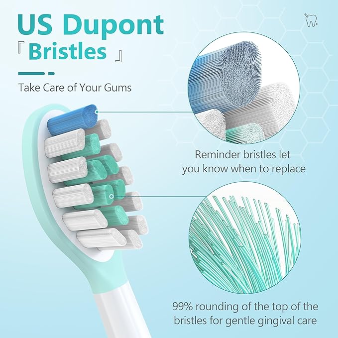 Replacement Toothbrush Heads for Philips Sonicare Electric Toothbrush, 2-in-1 Tongue Cleaner, 6 Pack, Mint Green,Suitable for Philips Sonicare Heads, C2, C1, C3, W1, W2, W3, G1, G2, G3