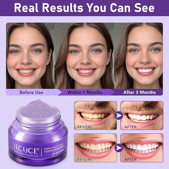 Purple Brightening Powder - Purples Toothpaste for Teeth Whitening-No Sensitivity- Stain Removal & Enamel Safe | Fresh Breath Formula with Unique Purple |for Coffee/Smokers/Tea
