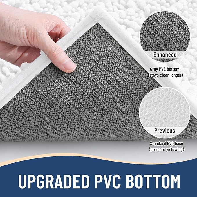 Arotive Luxury Chenille Bathroom Rug Mat, Extra Soft Thick Absorbent Shaggy Bath Rugs, Non-Slip Machine Wash Dry, Plush Bath Mats for Bathroom, Shower and Tub, 47x24, White