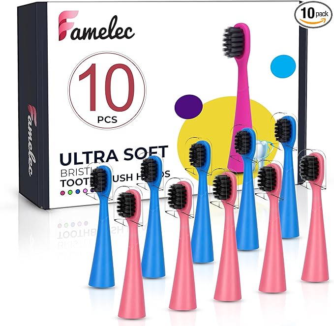 10Pcs Ultra Soft Bristle Compatible with Burst Kids Replacement Heads, 3+ Kids Toothbrush Heads Replacement for Burst Toothbrush Electric, Blue & Light Pink Electric Toothbrush Heads
