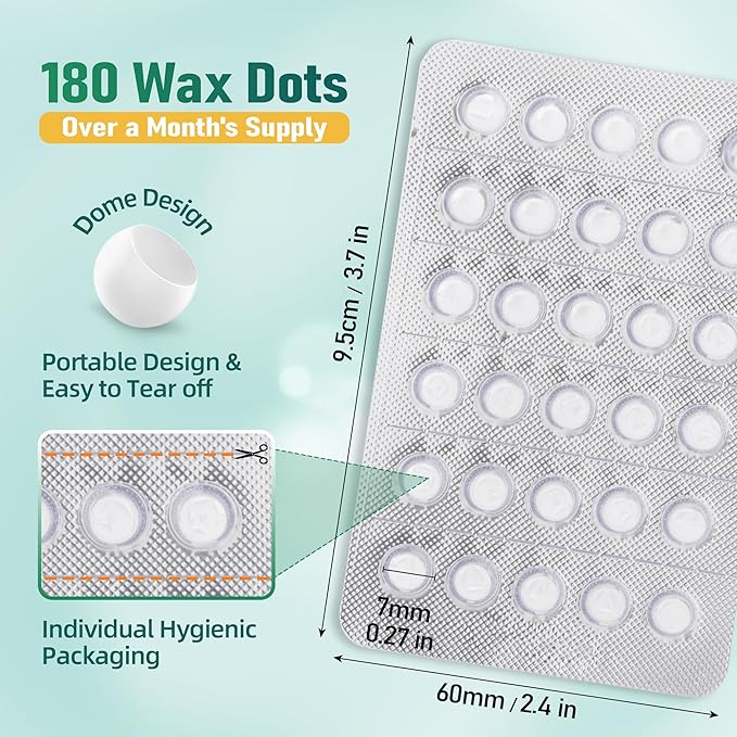 180 Orthodontic Wax for Braces Wax, Bowl-Shaped Design for Easy Molding Long-Lasting Hold, Food-Grade Dental Wax Individually Sealed Packets, Ortho Dots Clear for Braces, Portable and Easy to Tear