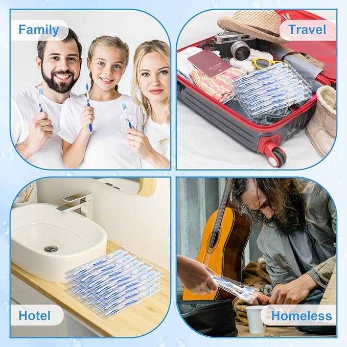 100 Prepasted Disposable Toothbrushes Individually Wrapped Pre Pasted Toothbrushes Soft Bristle Travel Tooth Brush Single Use Wrapped for Hotel, Camping, Travel and Gift for The Homeless