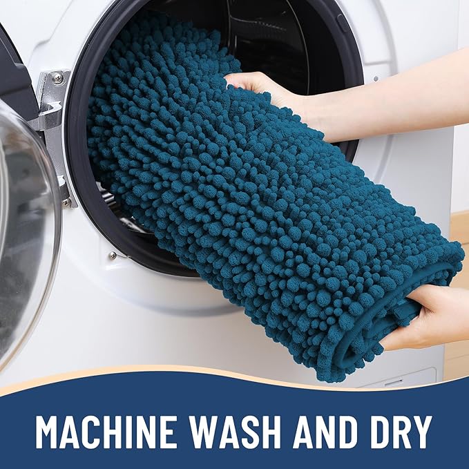 Arotive Luxury Chenille Bathroom Rug Mat, Extra Soft Thick Absorbent Shaggy Bath Rugs, Non-Slip Machine Wash Dry, Plush Bath Mats for Bathroom, Shower and Tub, 50x30, Peacock Blue