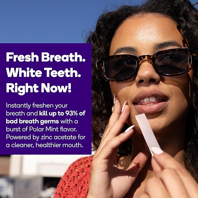 Burst Teeth Whitening Breath Strips (Polar Mint/1 Pack) | Kills 93% of Bad Mouth Germs | Up to 4 Shades Whiter in One Use | Easy to Apply/Quick Dissolving