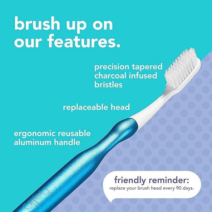hello Manual Adult Blue Toothbrush Replacement Head Refills, Soft Tapered Bristles, BPA Free, 2 count, 4 Toothbrush Refill Heads
