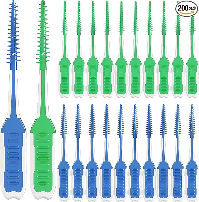 200 Pack Dental Picks,Soft Silicone interdental Brushes Braces Brush,Disposable Teeth Cleaning Tools Dental Floss Picks,Mix Colors