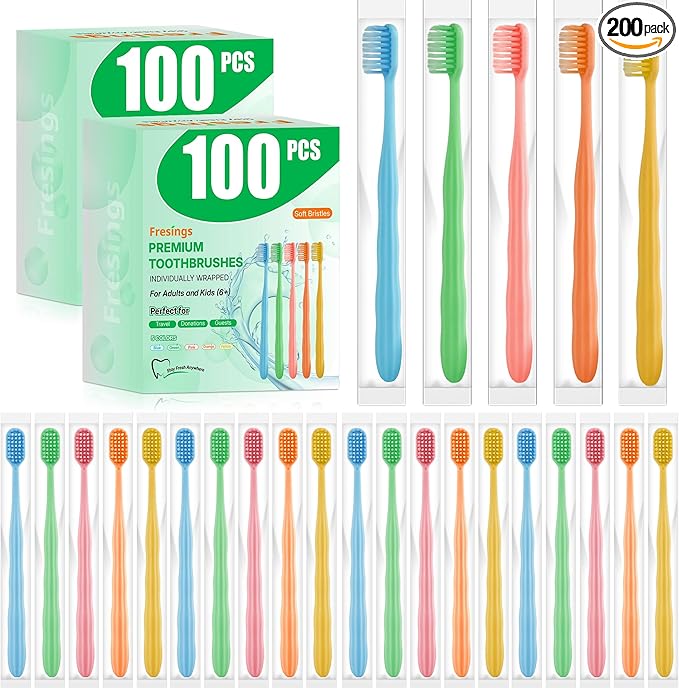 200 Pack Premium Disposable Toothbrushes Bulk – Individually Wrapped Soft Bristle Toothbrushes for Travel, Hotel Guest, Donation, Kids, Adults – Single Use, Family & Emergency Hygiene