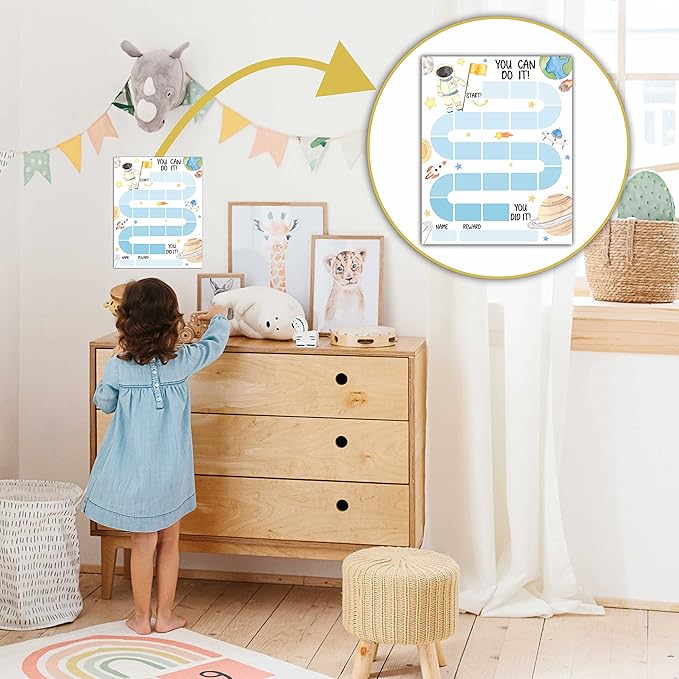 10 Outer Space Astronaut Reward Chart with 216 Round Stickers, Incentive Behavior Chart for Kids at Home Classroom, Kids Routine Daily Chore Sticker Chart-A17