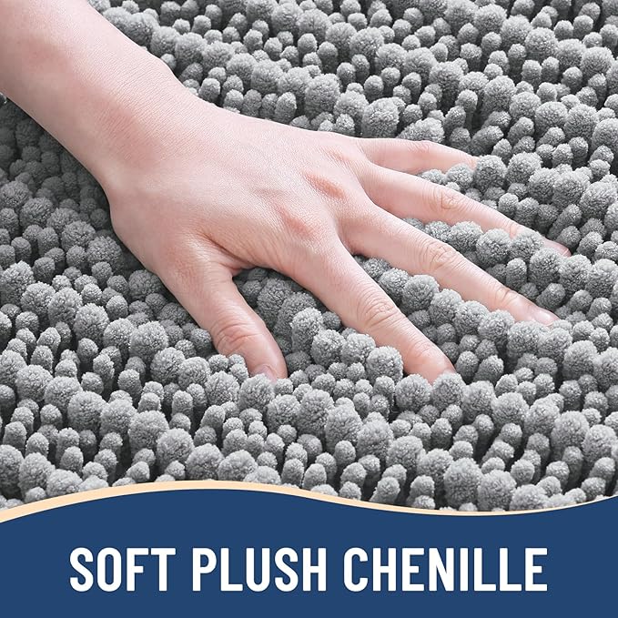 Arotive Luxury Chenille Toilet Rugs U-Shaped, Extra Soft Thick Absorbent Bathroom Mat, Non-Slip Shaggy Plush Contour Rugs, Machine Wash Dry Bath Mat for Toilet Base, 20x20, Light Grey