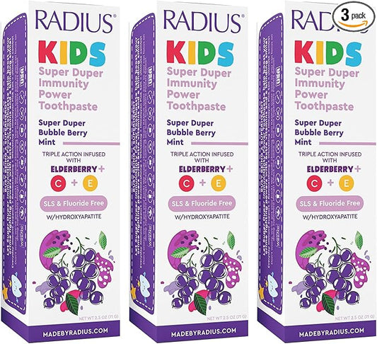 RADIUS Kids Super Duper Immunity Power Toothpaste 2.5 Oz - Super Duper Bubble Berry Mint - Pack of 3