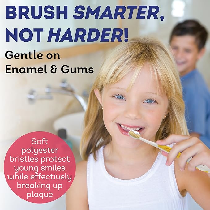 MOUTHWATCHERS Soft Childrens Flossing Manual Toothbrush, Set of 2 Pink Toothbrushes for Kids & Teens, Ultra Clean, by Dr. Plotka's