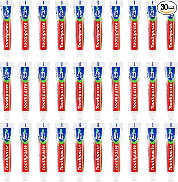 30 Tubes Bulk Travel Size Mini Toothpaste, 0.35 oz Disposable Mint Flavor Pocket Teeth Paste Small Essential Toothpaste for Travel, Home/Hotel/Guests/Charity/Homeless/Camping Oral Care (Single Use)