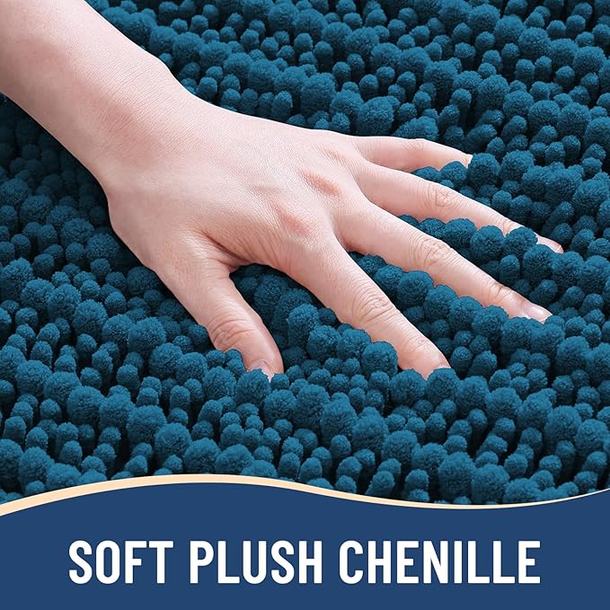 Arotive Luxury Chenille Bathroom Rug Mat, Extra Soft Thick Absorbent Shaggy Bath Rugs, Non-Slip Machine Wash Dry, Plush Bath Mats for Bathroom, Shower and Tub, 30x20, Peacock Blue
