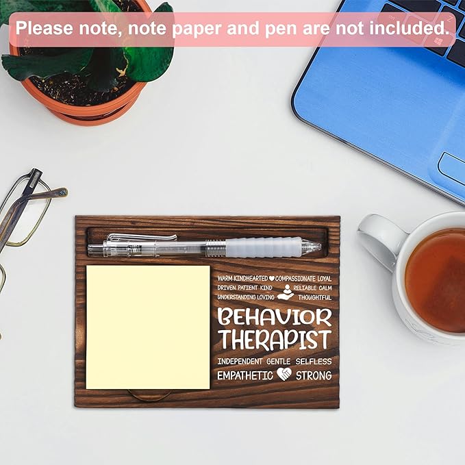 Behavioral Therapist Appreciation Gifts, Behavior Analyst Office Gifts, Thank You Gift for School Psychologist Counselor, Sticky Note Holder Wooden Notepad & Pen Holder 6.5" x 4.7" - FTA260