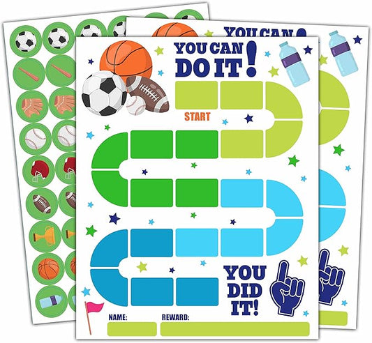 20 Sports Reward Chart with 432 Round Stickers, Incentive Behavior Chart for Kids at Home Classroom, Kids Routine Daily Chore Sticker Chart-B14