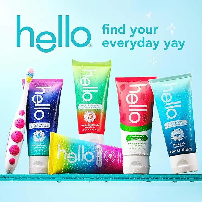 Hello Natural Watermelon Flavor Baby & Kids Fluoride Free Toothpaste, Vegan, SLS Free, Gluten Free, Safe to Swallow for Baby and Toddlers, 4.2 Ounce (Pack of 12)