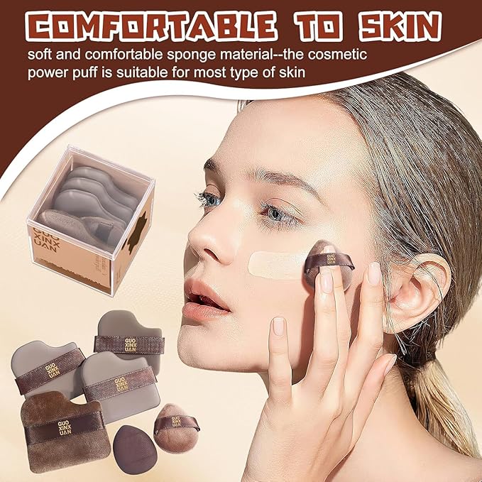 2 Box of 12 Pcs Guoxiaoniu Makeup Puff, Guoxiaoniu Chocolate Color Quick Makeup Mini Foundation Puff Set, Sponge Cushion Puff for Liquid & Powder Foundation