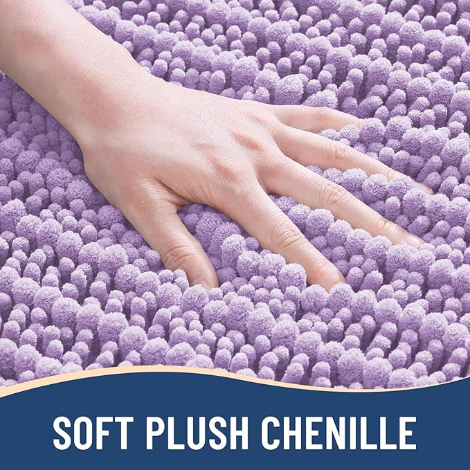 Arotive Luxury Chenille Bathroom Rug Mat, Extra Soft Thick Absorbent Shaggy Bath Rugs, Non-Slip Machine Wash Dry, Plush Bath Mats for Bathroom, Shower and Tub, 47x32, Light Purple