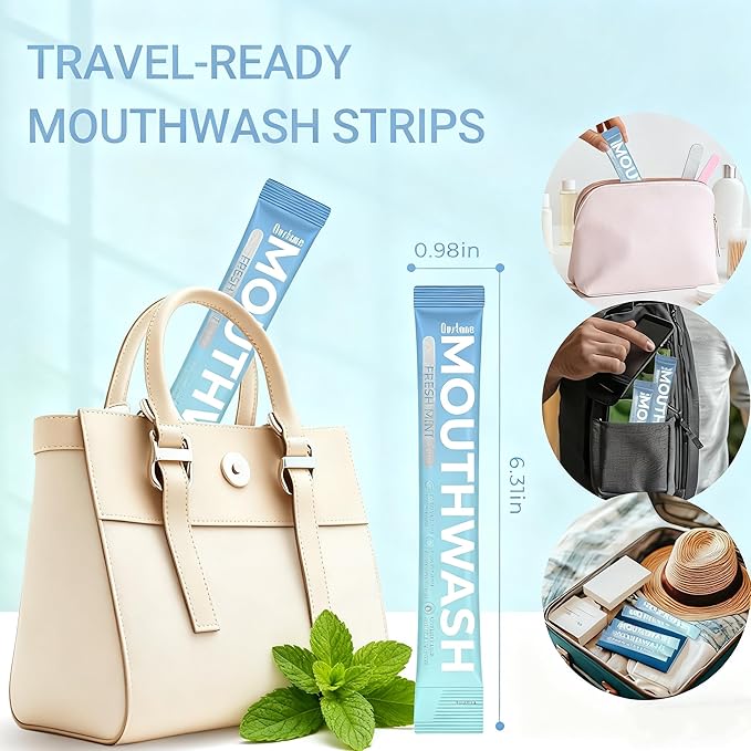 Mouthwash Travel Size, Mini Portable Fresh Breath Mouthwash, Alcohol & Fluoride-Free Oral Care for Air Travel Gifts, Dates & Office, Individually Wrapped Packets 0.5 Fl Oz (Pack of 20).