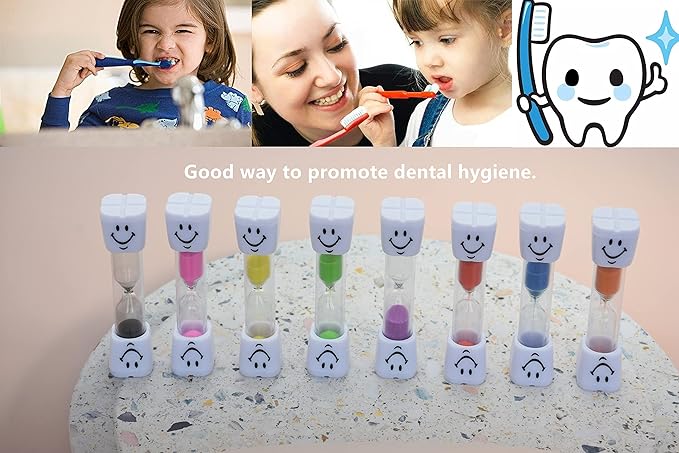 3 Minute Sand Timer Set, 8 Pack Colorful Smiley Hourglass Timers for Kids Proper Tooth Brushing