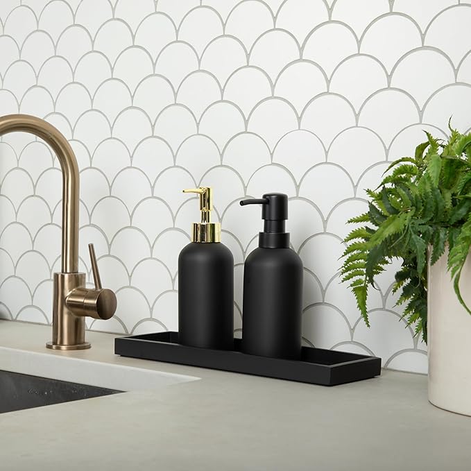 Essentra Home Matte Black Liquid Soap Dispenser with Gold Pump for Bathroom, Bedroom or Kitchen. Great for Hand Lotions and Essential Oils. 10 Fluid Ounce - Matte Black Collection.
