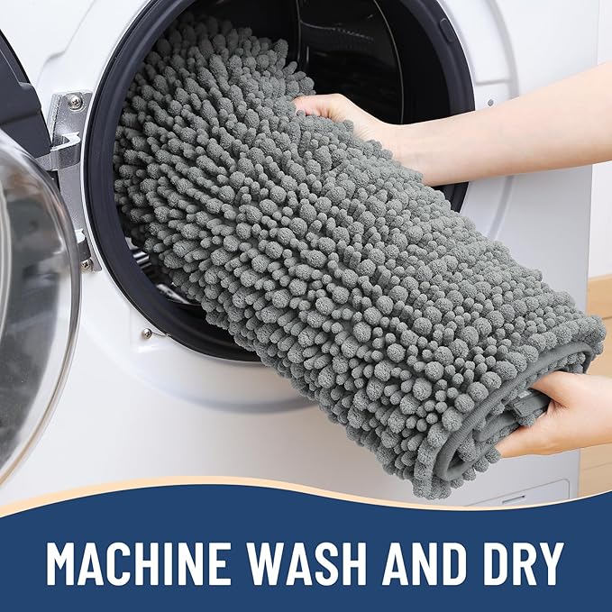 Arotive Luxury Chenille Bathroom Rug Mat, Extra Soft Thick Absorbent Shaggy Bath Rugs, Non-Slip Machine Wash Dry, Plush Bath Mats for Bathroom, Shower and Tub, 34x21, Grey