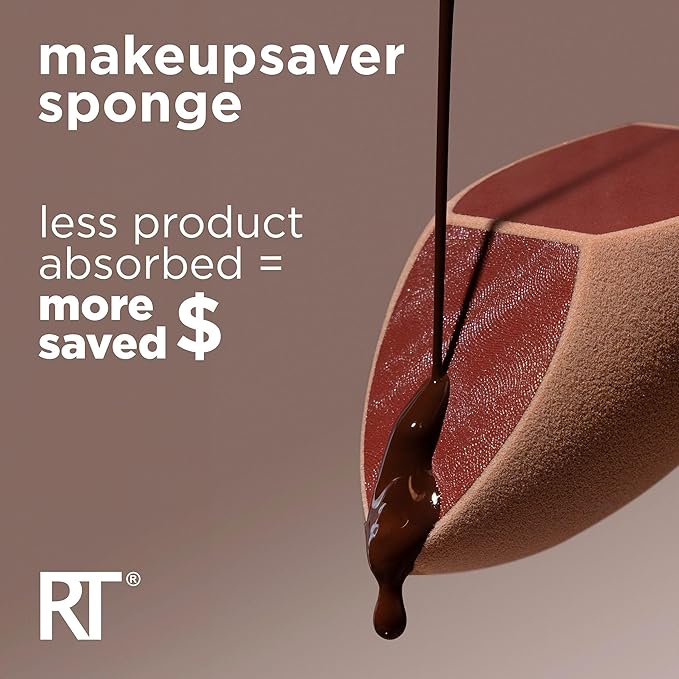 Real Techniques Makeupsaver Sponge, Makeup Blender Sponge For Liquid & Cream Formulations, Natural Finish & Reduces Makeup Waste, Targeted Application, Cruelty & Latex-Free, 1 Count