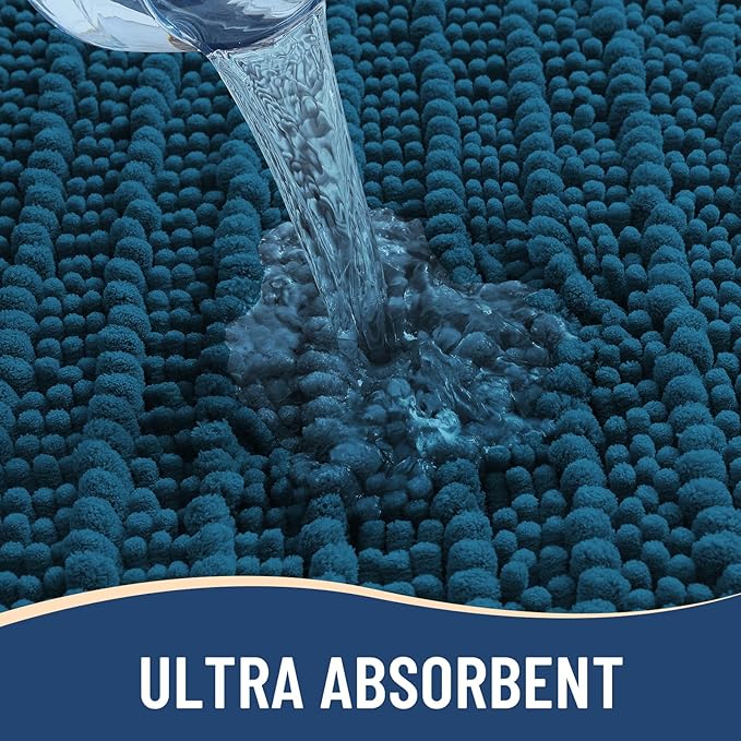 Arotive Luxury Chenille Bathroom Rug Mat, Extra Soft Thick Absorbent Shaggy Bath Rugs, Non-Slip Machine Wash Dry, Plush Bath Mats for Bathroom, Shower and Tub, 30x20, Peacock Blue