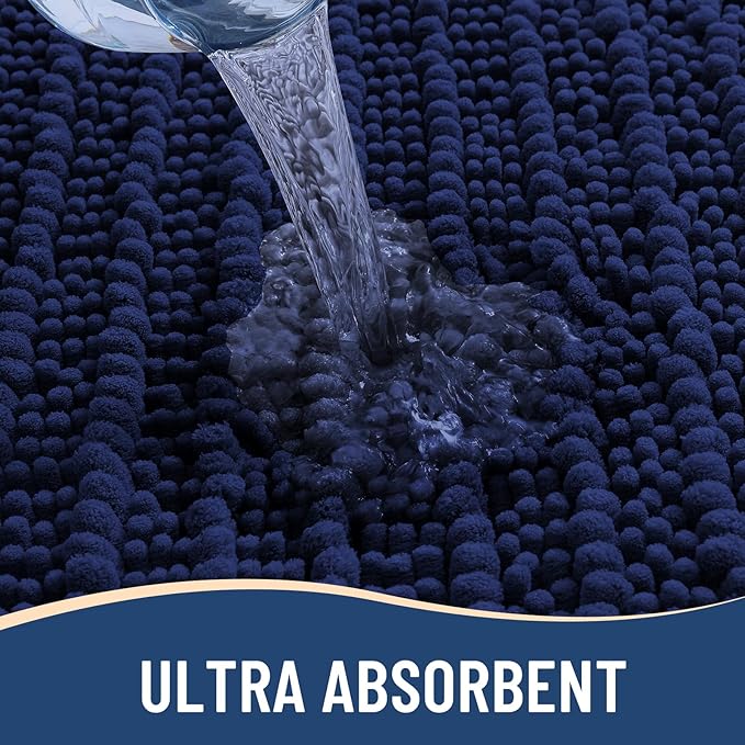 Arotive Luxury Chenille Bathroom Rug Mat, Extra Soft Thick Absorbent Shaggy Bath Rugs, Non-Slip Machine Wash Dry, Plush Bath Mats for Bathroom, Shower and Tub, 50x30, Navy
