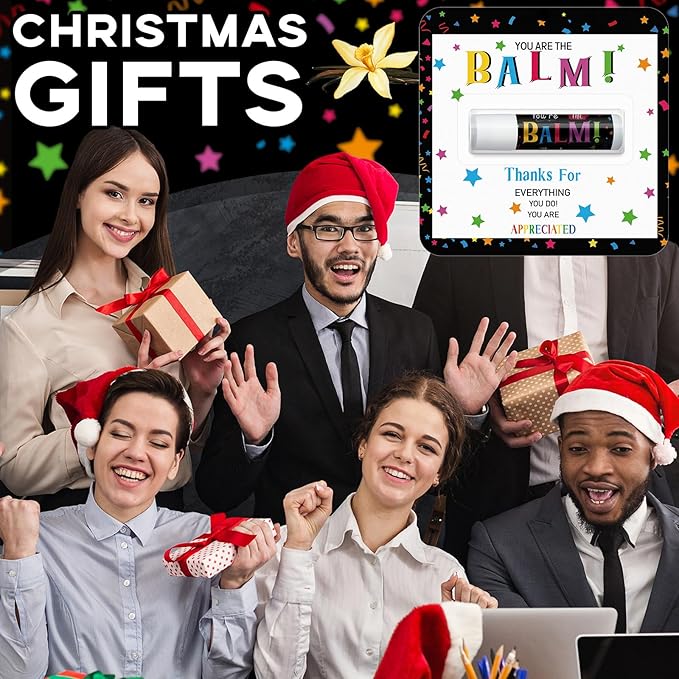 15 Pack Christmas Employee Appreciation Gifts Bulk Lip Balm Teacher Staff Team Xmas Thank You Gift You're the Balm Thanksgiving Party Favors Christmas Stocking Stuffers for Women Men Volunteer