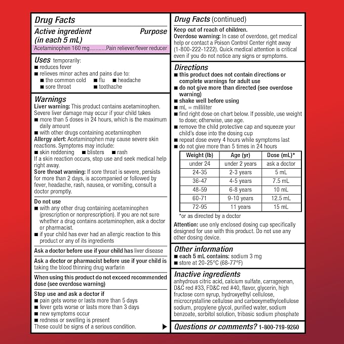 Amazon Basic Care Children's Pain and Fever Oral Suspension Liquid, Acetaminophen 160 mg per 5 mL, Bubblegum Flavor, 8 fl oz