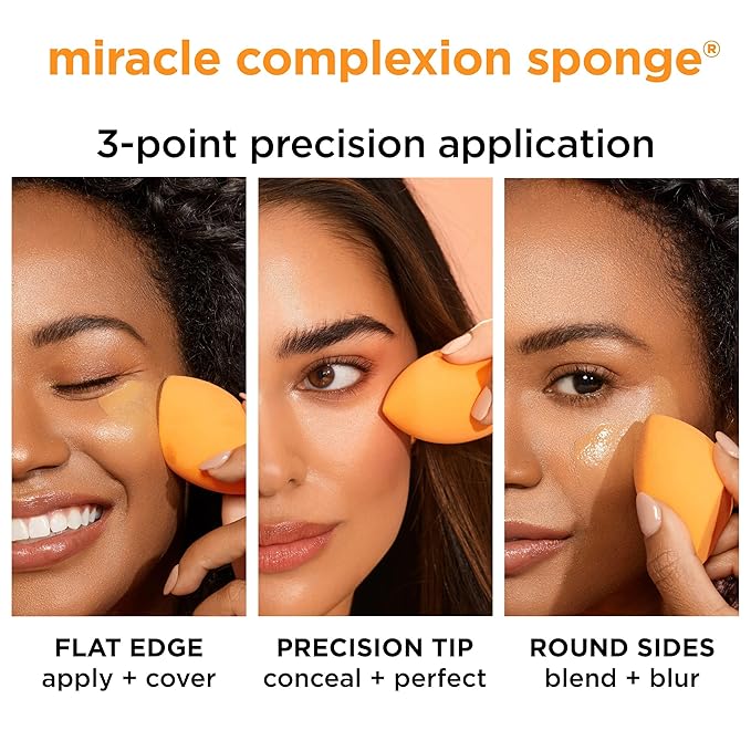 Real Techniques Miracle Complexion Makeup Sponge, 4-Pack Beauty Blender For Liquid & Cream Foundation, Streak-Free Coverage, Latex-Free, Vegan & Cruelty-Free