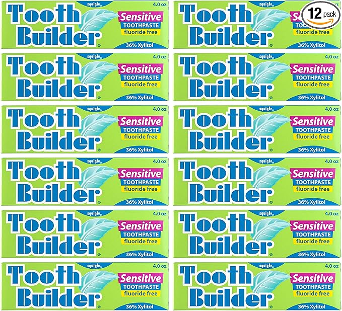 Squigle Tooth Builder SLS Free Toothpaste (Stops Tooth Sensitivity) Prevents Canker Sores, Cavities, Perioral Dermatitis, Bad Breath, Chapped Lips, 4 oz (48 Ounce (Pack of 12), Unflavored)