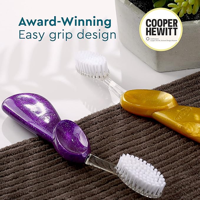 RADIUS Big Brush with Replaceable Head BPA Free & ADA Accepted Toothbrush Designed to Improve Gum Health & Reduce Gum Issues - Right Hand - Purple/Sea Shell/Midnight Sky - Pack of 3