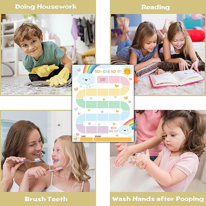 10 Rainbow Reward Chart with 216 Round Stickers, Incentive Behavior Chart for Kids at Home Classroom, Kids Routine Daily Chore Sticker Chart-A16