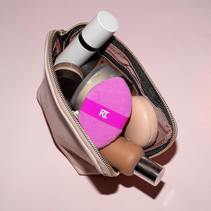 Real Techniques Miracle 2-In-1 Powder Puff 2 Pack, Dual-Sided, Full Size Makeup Blending Puff, Reversible Elastic Band, Makeup Sponge & Powder Puff, For Liquid, Cream & Powder Products, Crulety-Free