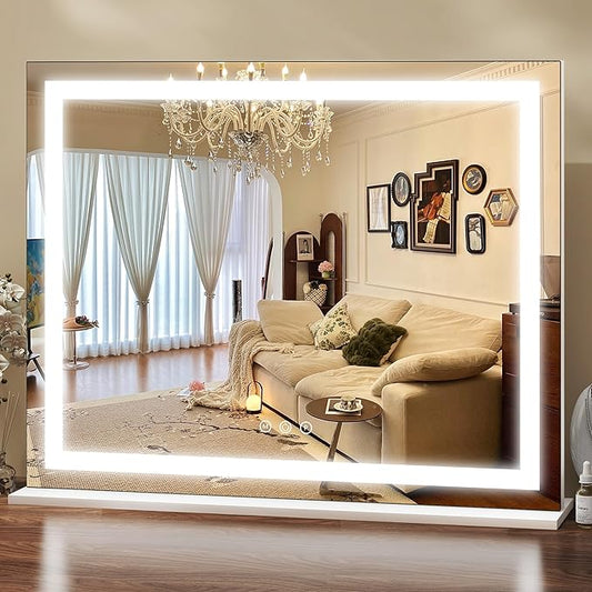23x18 Inch Lighted Vanity Mirror, 3-Color Dimmable LED & Touch Control - Large Makeup Mirror for Dressing Room (Wall/Tabletop Mount)