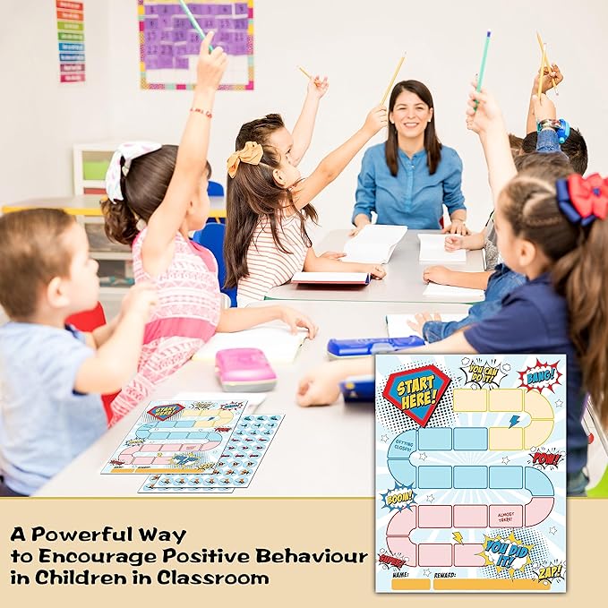 10 Superhero Reward Chart with 216 Round Stickers, Incentive Behavior Chart for Kids at Home Classroom, Kids Routine Daily Chore Sticker Chart-A12