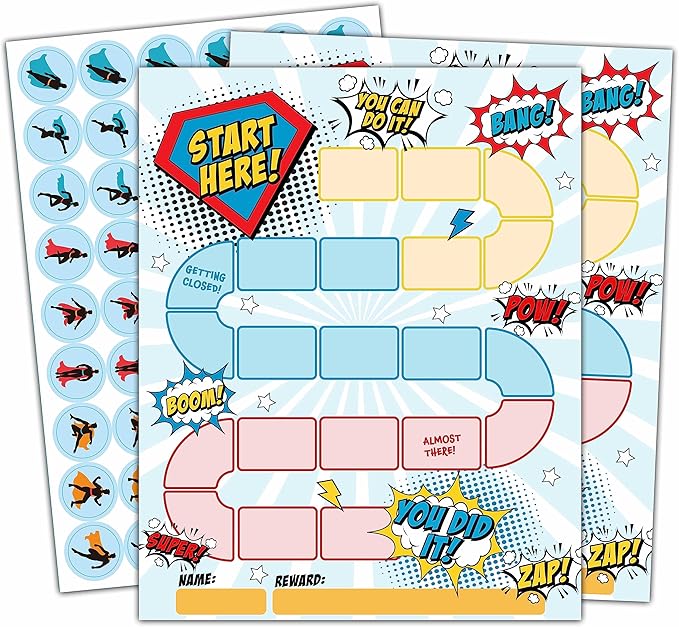 10 Superhero Reward Chart with 216 Round Stickers, Incentive Behavior Chart for Kids at Home Classroom, Kids Routine Daily Chore Sticker Chart-A12