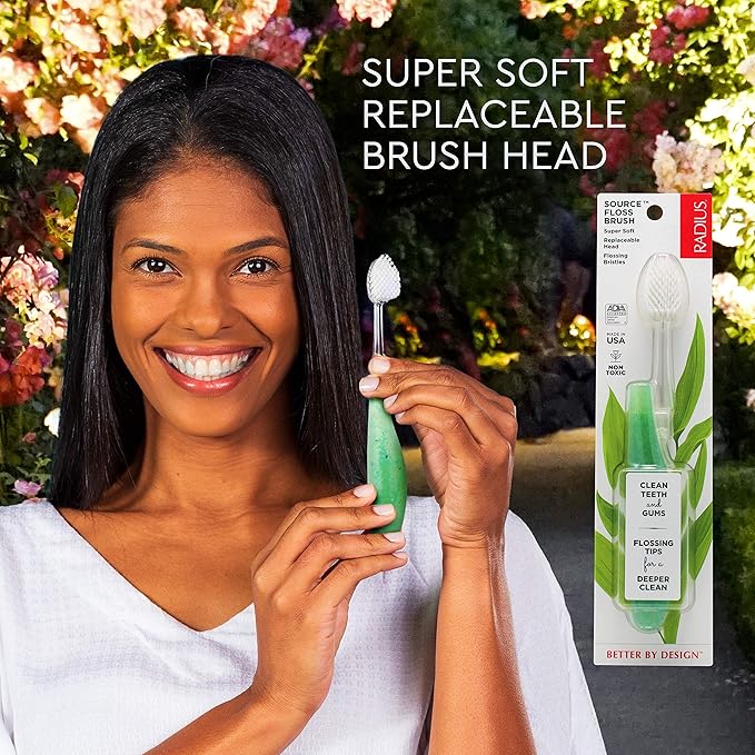 RADIUS Source Toothbrush with Replaceable Brush Head ADA Accepted Improve Gum Health & Reduce Issues - Super Soft - Soda Pop Eco-Grind - Pack of 1