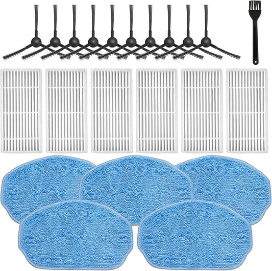 Replacement Parts for XIEBro Life BR151, for ZCWA BR151, for MANVN BR151, for Kilgone G20, for MAMNV BR151, for MANVINS G20, for ZC WAS BR151, for iMartine BR151, 6 Filters, 5 Mop Pads, 10 Side Brush