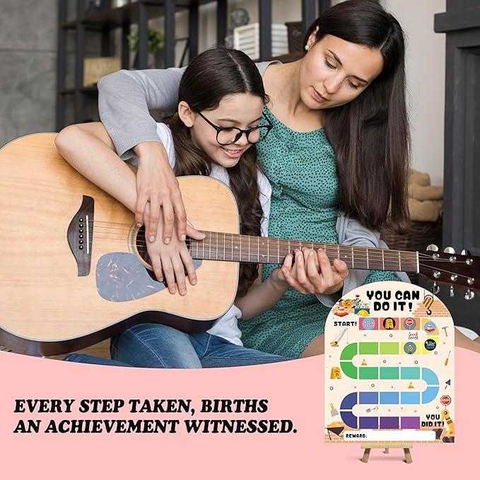 Construction Reward Chart, Behavior Chart for Kids at Home, Wooden Incentive Chart Signboard with 24 Tokens, Dump Truck Themed Sticker Charts Classroom Essentials -05